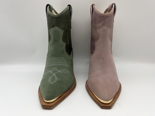 stivali della pelle scamosciata della mucca e del vestito delle donne superiori della tela, progettazione di emboridery del fiore superiore, copertura del dito del piede del metallo e tallone dell'ABS