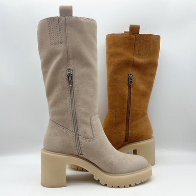 Stivali del vestito delle donne molli della pelle scamosciato di Brown con 3/4 di chiusura lampo del metallo del ykk, un pezzo solo del outsole di TPR