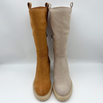 Stivali del vestito delle donne molli della pelle scamosciato di Brown con 3/4 di chiusura lampo del metallo del ykk, un pezzo solo del outsole di TPR