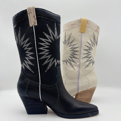 stivali del vestito del litchi delle donne di cuoio molli del grano con il modello del ricamo del sole, tallone robusto dell'ABS quadrato con il outsole di TPR