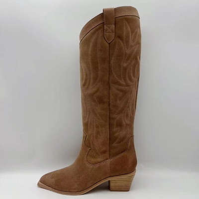 Stivali del vestito delle donne di cuoio genuine della pelle scamosciata molle della mucca di Brown, outsole di TPR con il tallone dell'ABS