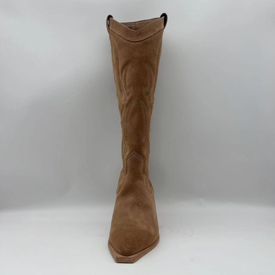 Stivali del vestito delle donne di cuoio genuine della pelle scamosciata molle della mucca di Brown, outsole di TPR con il tallone dell'ABS