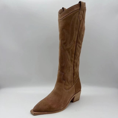 Stivali del vestito delle donne di cuoio genuine della pelle scamosciata molle della mucca di Brown, outsole di TPR con il tallone dell'ABS