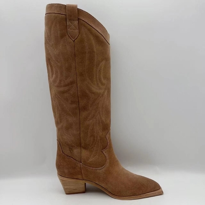 Stivali del vestito delle donne di cuoio genuine della pelle scamosciata molle della mucca di Brown, outsole di TPR con il tallone dell'ABS