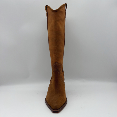 pelle scamosciato molle della mucca con tela superiore, stivali di cuoio genuini del vestito dall'inverno delle donne aguzze del dito del piede