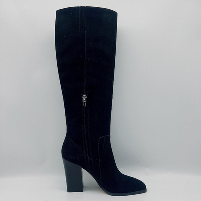 Quadrato di cuoio nero Toe Ankle Boots/alti stivali caviglia delle donne