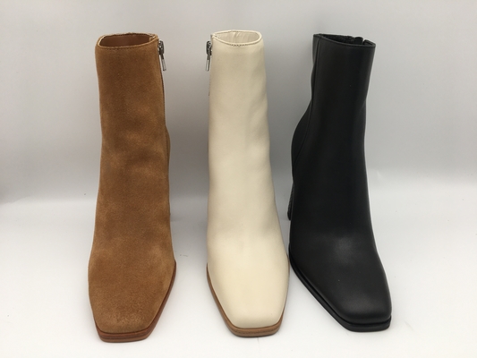 Stivali alla moda della caviglia della pelle scamosciata delle signore dell'OEM del ODM di Toe Leather Ankle Boots del quadrato