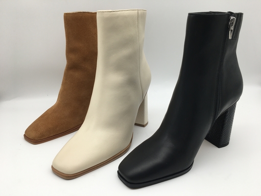 Stivali alla moda della caviglia della pelle scamosciata delle signore dell'OEM del ODM di Toe Leather Ankle Boots del quadrato