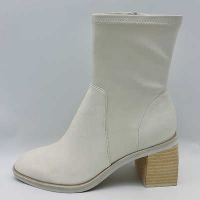 Signore di cucitura molli intorno a Toe Leather Ankle Boots White comodo