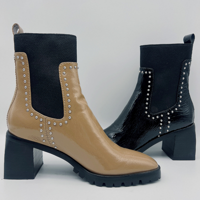 Il vestito di cuoio delle donne durevoli inizializza il vestito nero su ordinazione Tan Ankle Boots