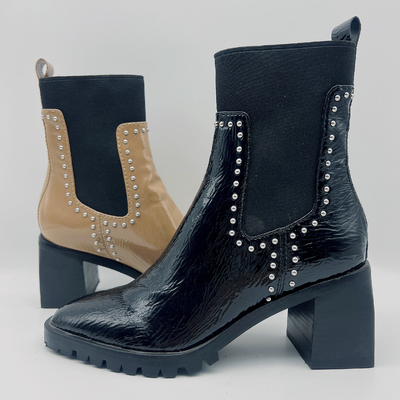 Il vestito di cuoio delle donne durevoli inizializza il vestito nero su ordinazione Tan Ankle Boots