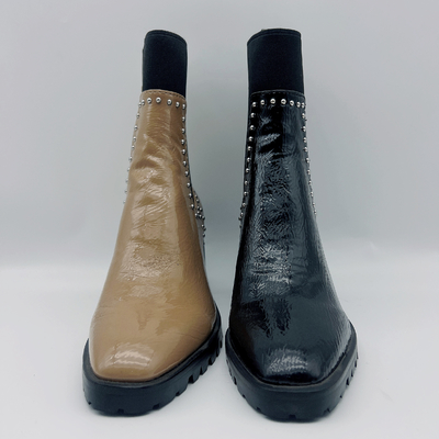Il vestito di cuoio delle donne durevoli inizializza il vestito nero su ordinazione Tan Ankle Boots