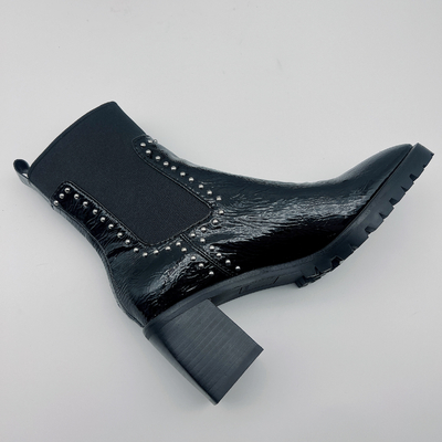 Il vestito di cuoio delle donne durevoli inizializza il vestito nero su ordinazione Tan Ankle Boots