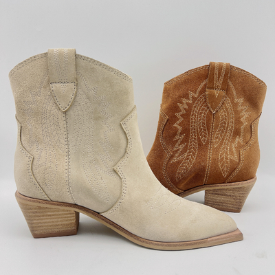 Stivali di cuoio Brown/beige del vestito delle donne di modo con il ricamo del fiore