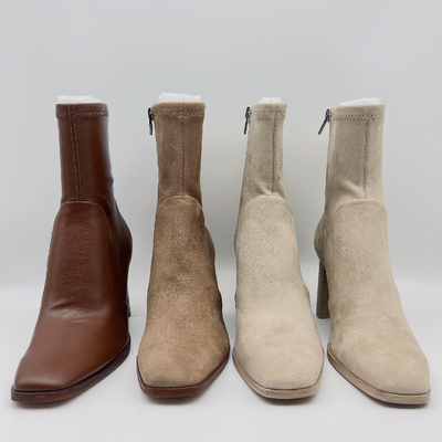Stivali di cuoio Tan Waterproof Leather Ankle Boots molle del vestito delle donne di bianco sporco