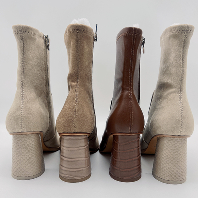 Stivali di cuoio Tan Waterproof Leather Ankle Boots molle del vestito delle donne di bianco sporco