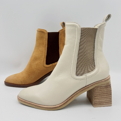 Stivali rotondi Tan/beige del vestito da Toe Ankle Boots Womens Leather con la banda elastica
