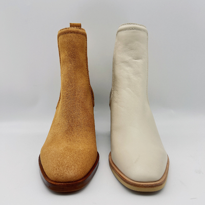 Stivali rotondi Tan/beige del vestito da Toe Ankle Boots Womens Leather con la banda elastica