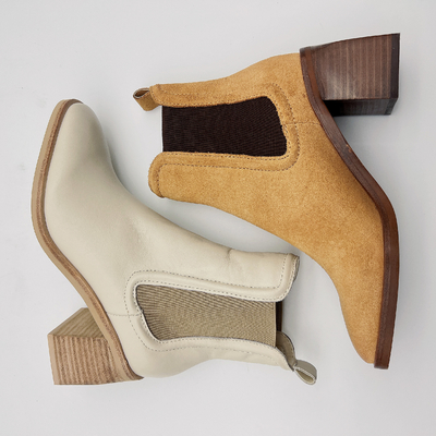 Stivali rotondi Tan/beige del vestito da Toe Ankle Boots Womens Leather con la banda elastica