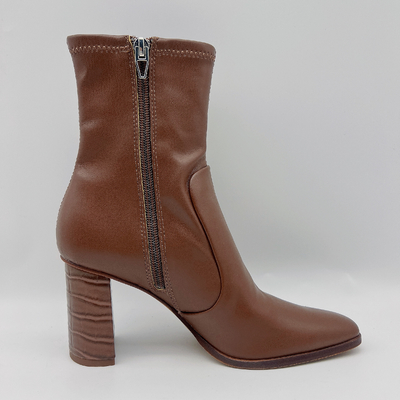 Stivali di cuoio Brown del vestito delle donne rotonde della testa con il metallo Toe Zipper di YKK