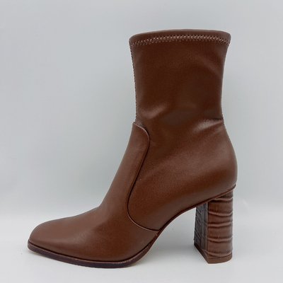 Stivali di cuoio Brown del vestito delle donne rotonde della testa con il metallo Toe Zipper di YKK