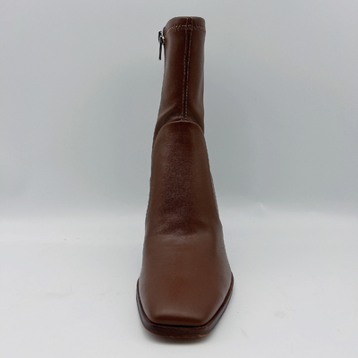 Stivali di cuoio Brown del vestito delle donne rotonde della testa con il metallo Toe Zipper di YKK