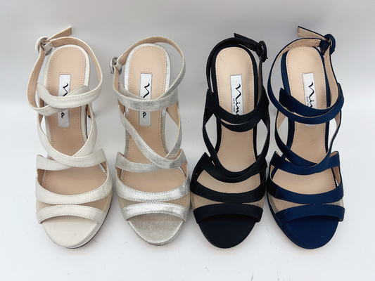 I sandali aperti Nappa morbido del tallone di Toe Stiletto Elastic Strap High rivestono di pelle/maglia molle di corrispondenza