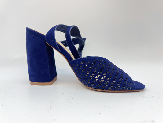 Sandali di cuoio genuini molli di Toe High Heel Sandals Navy Nubuck del quadrato per le signore