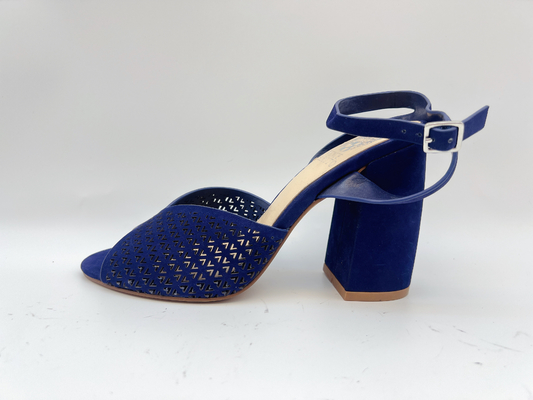 Sandali di cuoio genuini molli di Toe High Heel Sandals Navy Nubuck del quadrato per le signore