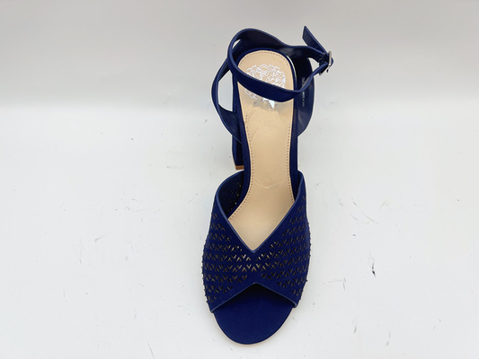 Sandali di cuoio genuini molli di Toe High Heel Sandals Navy Nubuck del quadrato per le signore