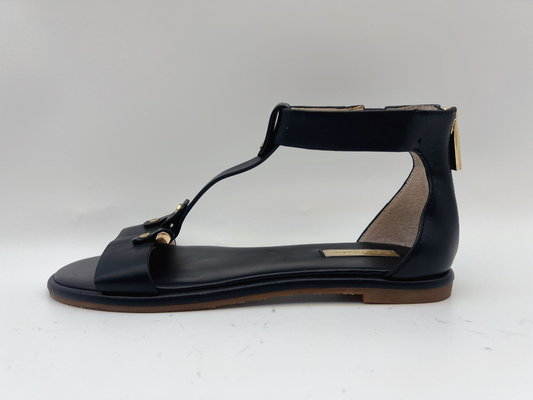 Le scarpe piane T della cinghia nera delle signore sbirciano Toe Soft Nappa Genuine Leather retro Roman Sandals