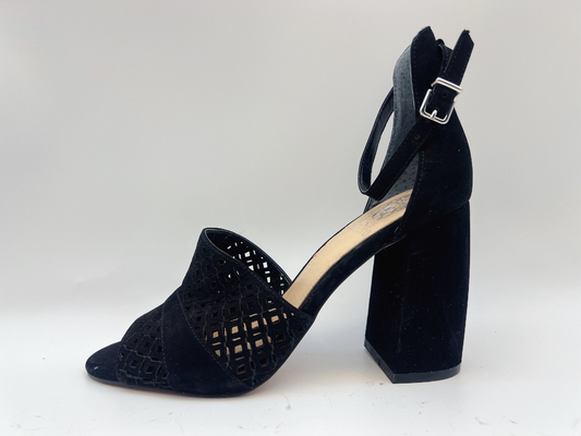 Le signore molli di Nubuck delicatamente rivestono di pelle i sandali #6-#11 nero con la tomaia di rete da pesca