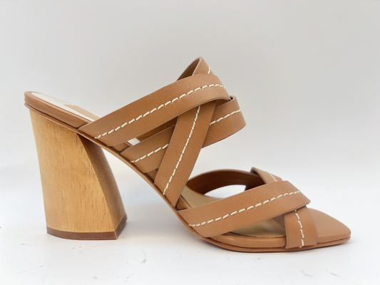 Tan Ankle Strap Womens Dress calza lo SGS a 3 pollici di Chunky Heel Open Toe Sandals