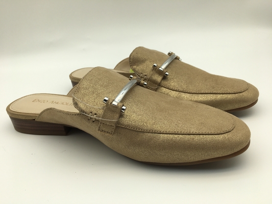Cuoio genuino chiuso di Toe Soft Ladies Slippers Bronze con il fermaglio quadrato del nastro