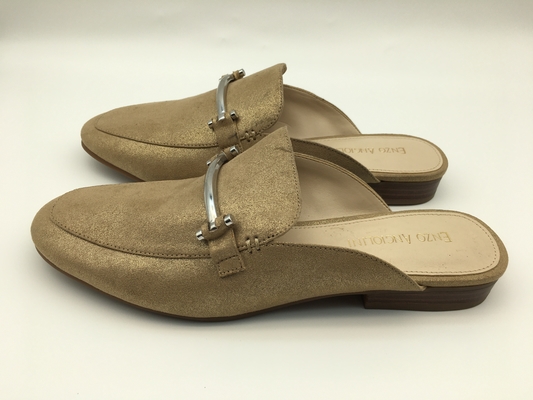 Cuoio genuino chiuso di Toe Soft Ladies Slippers Bronze con il fermaglio quadrato del nastro