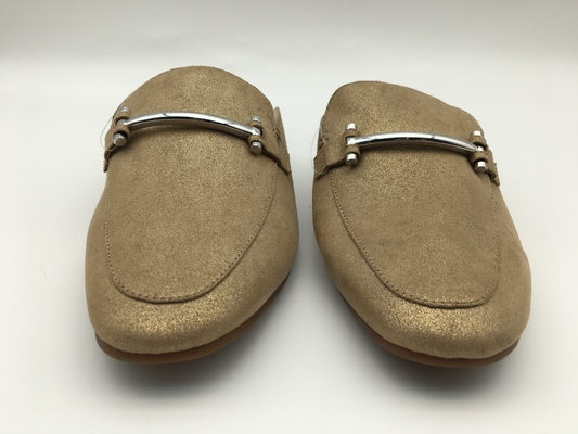 Cuoio genuino chiuso di Toe Soft Ladies Slippers Bronze con il fermaglio quadrato del nastro