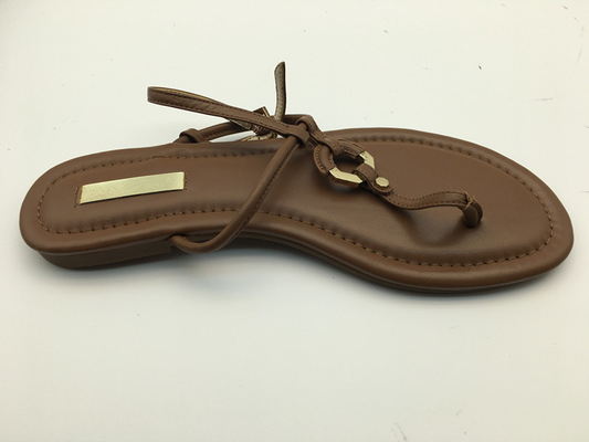 Scarpe piane di cuoio genuine comode di signore di Brown della cinghia molle delle pantofole