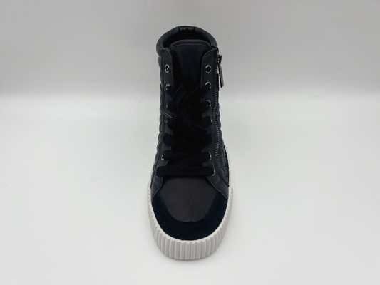 Signore superiori di cuoio genuine delle scarpe di sport atletici alte nere con la chiusura lampo del metallo di Ykk