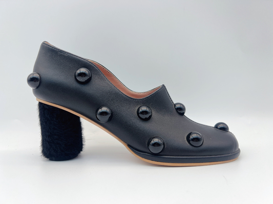 Scarpe di vestito basse nere di cuoio molli dal tallone delle scarpe delle pompe delle donne di Nappa con il mosaico del fungo