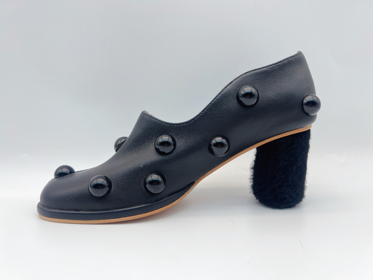 Scarpe di vestito basse nere di cuoio molli dal tallone delle scarpe delle pompe delle donne di Nappa con il mosaico del fungo