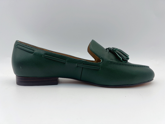 Fannulloni verde scuro piani di slittamento delle scarpe di cuoio delle donne di modo non