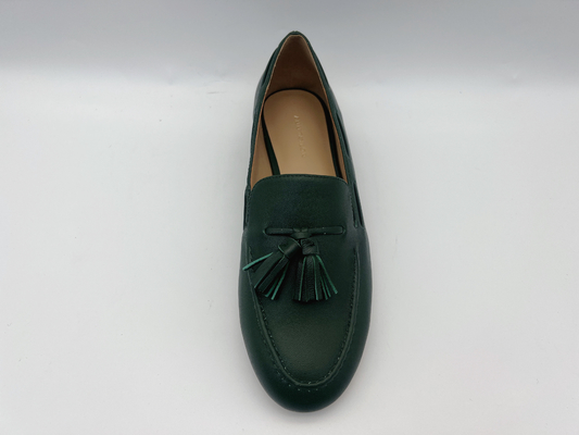 Fannulloni verde scuro piani di slittamento delle scarpe di cuoio delle donne di modo non