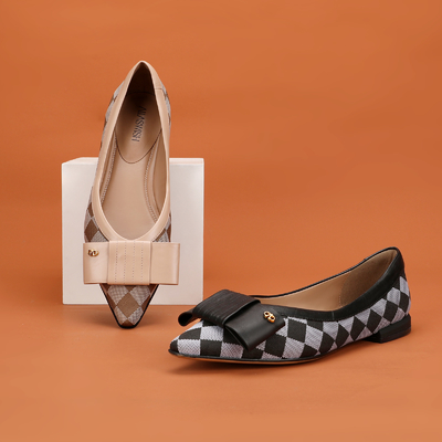 Motivo scozzese per scarpe piatte in pelle morbida e leggera da donna per ufficio