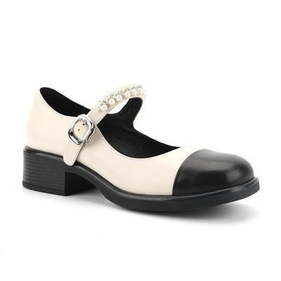 Cucitura in bianco e nero di Toe Womens Leather Flat Shoes dell'involucro capo rotondo