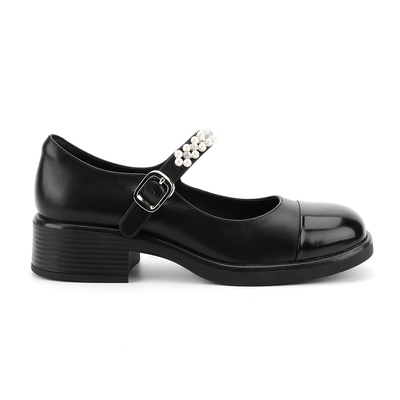 Cucitura in bianco e nero di Toe Womens Leather Flat Shoes dell'involucro capo rotondo