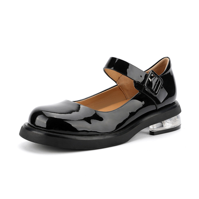 Scarpe di cuoio genuine nere comode delle donne intorno a Mary Jane Low Heels capa