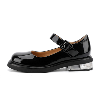 Scarpe di cuoio genuine nere comode delle donne intorno a Mary Jane Low Heels capa