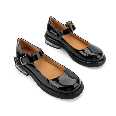 Scarpe di cuoio genuine nere comode delle donne intorno a Mary Jane Low Heels capa