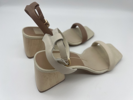 Toe Sandals chiuso beige durevole, quadrato tallonato di legno reale Toe Ankle Strap Sandals