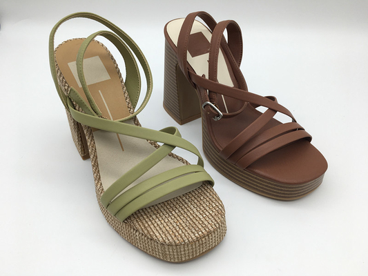 Brown/scarpe di vestito di cuoio donne verdi comode con la cinghia della caviglia